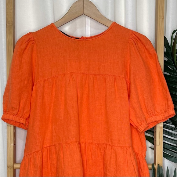 Zara Orange Linen Smock Top Blouse M - Picture 4 of 9